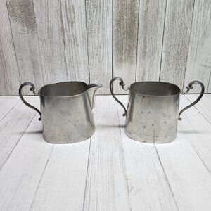 Vtg Queen City Silver CO Genuine Pewter Cream and Sugar Bowl Set 102 Trademarked